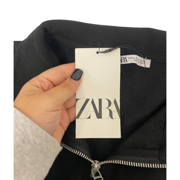 Zara Mens Sweatshirt XL Black Quarter Zip Pullover Athletic 0761/333 NWT - Picture 8 of 16